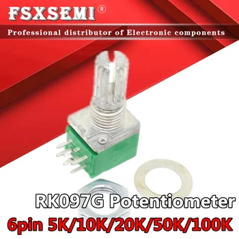 10pcs RK097 RK097G 6Pin 5K 10K 20K 50K 100K B5K с превключвател аудио вал 15mm усилвател уплътнителен потенциометър