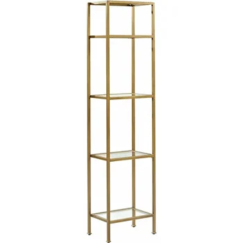 Aimee Narrow Etagere Bookcase - Злато и стъкло Freight Free Shelf Bookshelf Хол Мебели У дома