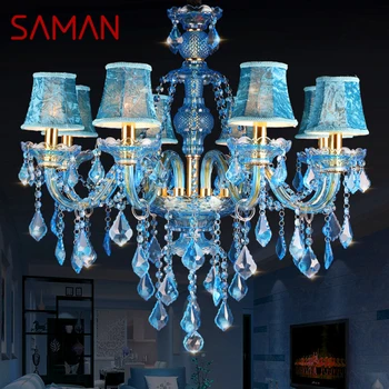 SAMAN син стил кристал Pendent лампа Европейската свещ изкуство лампа хол ресторант спалня net KTV полилей