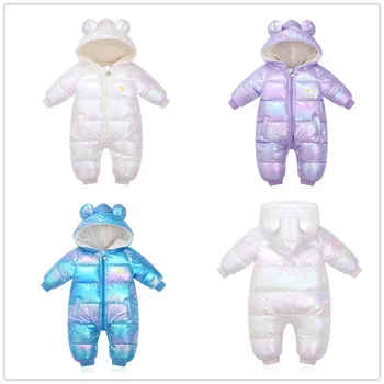 Бебешки ританки Удебелено боди с дълги ръкави & Еднокомпонентен космически костюм Външни новородени дрехи с цветни цветове Качулки