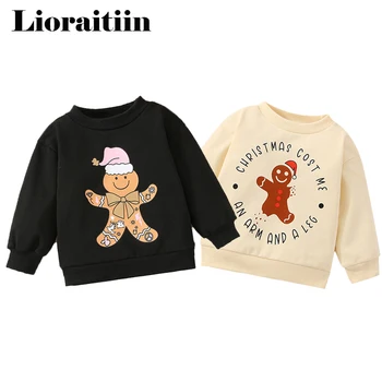 2022-10-18 Лиораитин 0-5Years Kid Baby Boy Girl Christmas Пуловер с дълъг ръкав O-образно деколте писмо Gingerbread Man печат суитчър