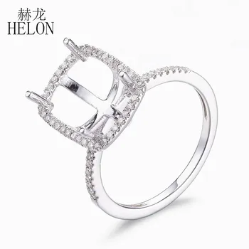HELON 11x8mm възглавница твърда 10K бяло злато естествени диаманти годежна сватба полу монтиране пръстен настройка жени модерен фини бижута