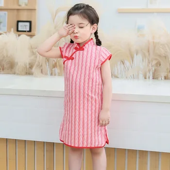 Момичета Cheongsam рокля Детски Хан костюм Подобрена Tang костюм Национален детски Cheongsam Средна детска принцеса пола Spr