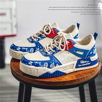 Spring Blue Fashion Printed Causal Sneakers Men Street Hip Hop Brand Мъжки маратонки Удобни обувки за скейтборд на платформа 2023