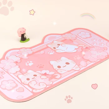 Kawaii Голяма подложка за геймърска мишка Extra XXL Pink Sakura Cat Macbook Cute Mat Pad клавиатура Компютър Лаптоп Геймър Аксесоари за бюро