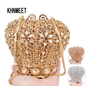 KHNMEET Стилно сладки кристални чанти Корона дизайнер чанта сватба абитуриентски чанти женски pochette диамантени вечерни чанти гривни SM26