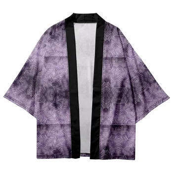 Жени мъже Harajuku лилаво кимоно самурай косплей блуза юката облекло плюс размер хлабав японски роба жилетка