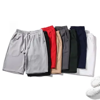 Мъжки шорти плътен цвят шнур лято високо участък ластик къси панталони спортни шорти ластик коляното дължина панталони