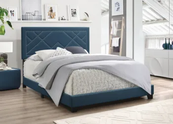 Ishiko Queen / King Bed в тъмно синьо плат за мебели за спалня