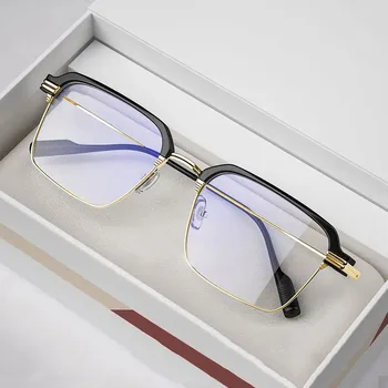 Очила за четене мъже реколта против синя светлина компютърни очила високо качество квадратен метал половин рамка хиперопия очила +1.0 ~ + 4.0