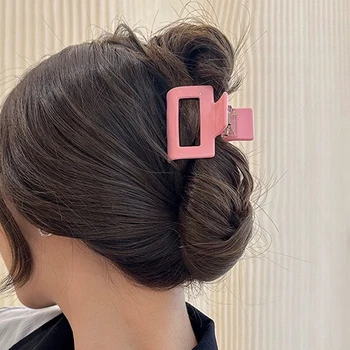 2023 Модни розови малки квадратни нокти за коса Акрилна щипка за коса Геометрия Прости фиби Щипка за конска опашка Аксесоари за коса за жени