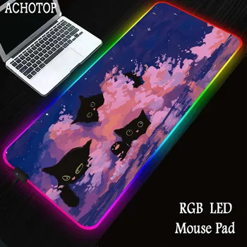 Kawaii аниме котка геймър подложка за мишка RGB голям геймърска подложка за мишка Подложки за клавиатура на компютъра Заключващ ръб подложка за мишка XXXL Подложка за бюро с подсветка