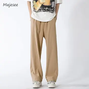 Прави панталони мъже лято плътен цвят шнур дизайн мода торбест Cozy Daily Basic висока талия панталони тийнейджъри Harajuku шик