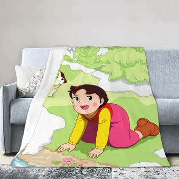 Heidi Girl Ultra-Soft Fleece Throw Blanket Warm Flannel Alps Cartoon Mountain Blankets for Bed Travel Couch Bedcaps
