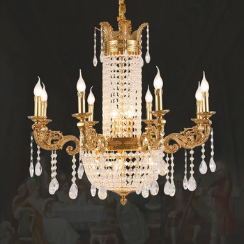 френски класически месингов кристален полилей Европейска вила Хотел Living трапезария лампа златна медна висулка светлина