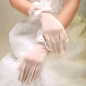 Еластична производителност лък есенна вечеря рокля панделка дантела ръкавици булчински ръкавици сватба тънки ръкавици