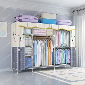 Обикновен стоманен гардероб за дрехи Прахоустойчиво съхранение на мебели за спалня Голямо пространство за лесно сглобяване