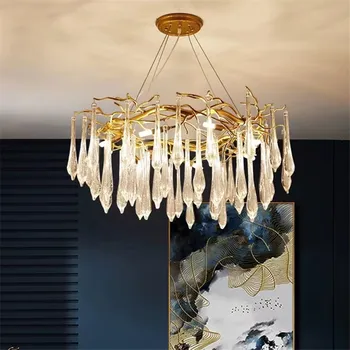 Творчески полилей за дъждовна капка луксозен кристал клони на дървета лампа стая декорации за момичета Прекрасна романтична кристална висяща лампа