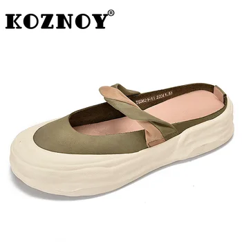 Koznoy 3.5cm Удобен естествена крава естествена кожа удобна мода дами летни сандали мокасини чехли жени платформа клин обувки