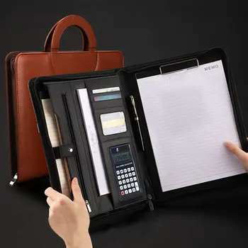 Персонализиран A4 Бизнес Padfolio файл папка портфолио Pu кожа куфарче с калкулатор тетрадки притежател карта офис документ