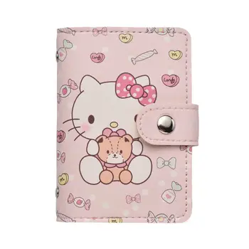 MINISO сладък Hello Kitty притежател на лична карта с 22 слота кредитна карта мини размер голям капацитет преносим PU кожа за жени момиче