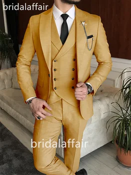 Bridalaffair Men Suits 2023 Slim Fit Shiny Tuxedo 3 броя яке + жилетка + панталони връх ревера Terno Masculino мода сватба